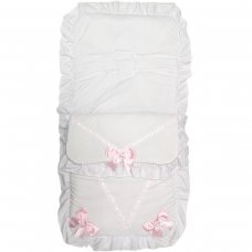 Plain White/Pink Footmuff/Cosytoes With Large Bows & Lace (New Design)